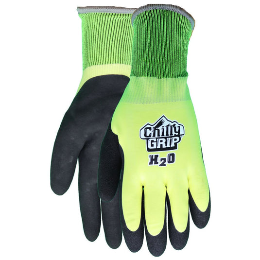 A324 Chilly Grip® H2O Waterproof Thermal-lined Black/Hi-Vis Gloves - Nitrile Over Dip Coating, Sizes M-XXL