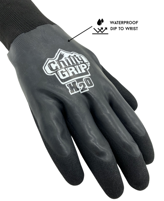 Chilly Grip A326 Black Waterproof H2O Thermal Insulated Gloves, Snug-Fit Wrist, Textured Palm, Sizes M-XL