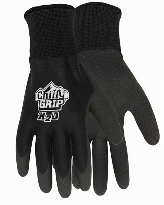 Chilly Grip A326 Black Waterproof H2O Thermal Insulated Gloves, Snug-Fit Wrist, Textured Palm, Sizes M-XL